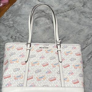 Michael Kors White Tote with Colorful Graphics